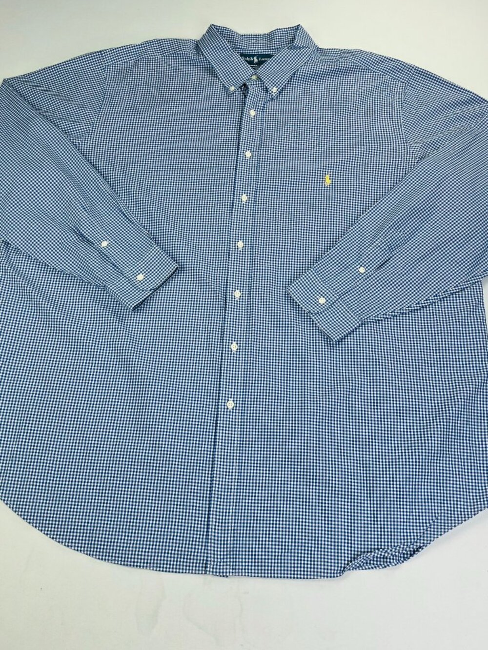 Ralph Lauren Size 3XLT Tall Classic Fit Mens Blue White Check Yellow Pony Shirt
